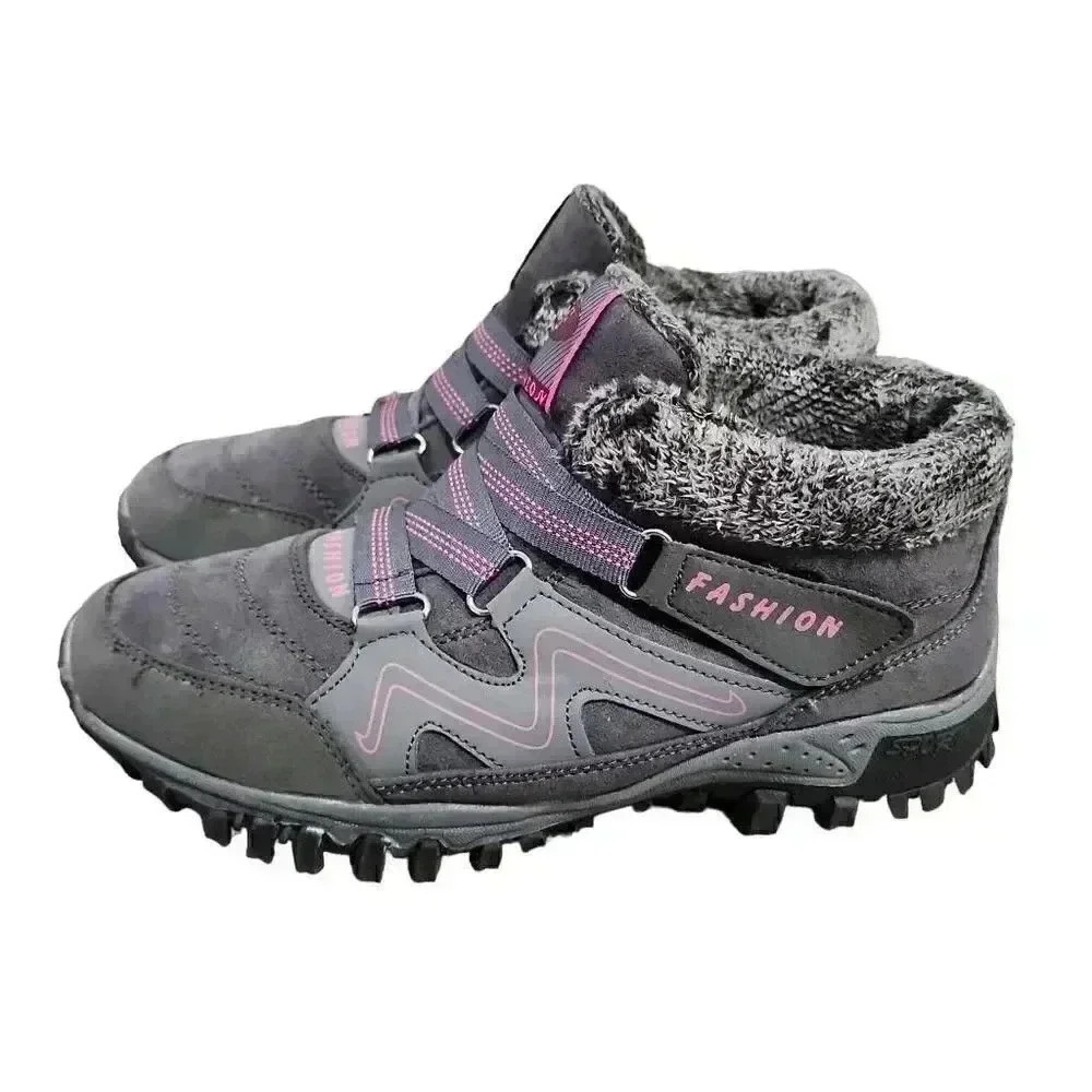 Fashion Womens Thermal Villi Leather Faux Fur High Top Winter Boots Gray Size 38 - Picture 3 of 10